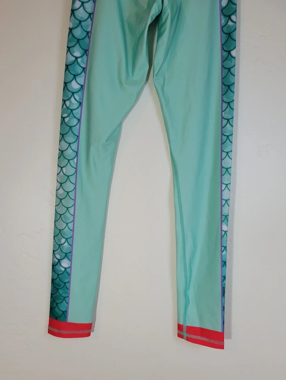 Disney Run Women S Mint Green Mermaid-Print Swim Leggings with Purple Waistband - Picture 6 of 8